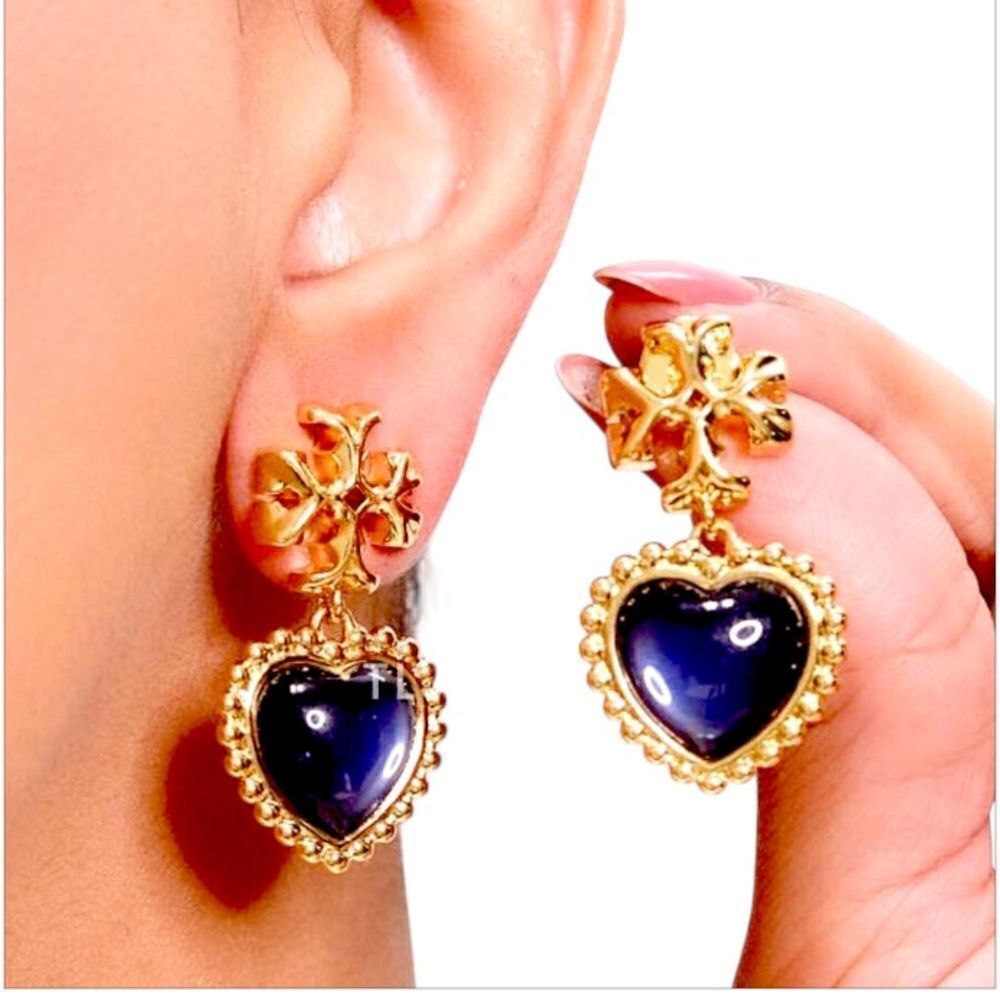 TORY BURCH ROXANNE BLUE /GOLD 18k GOLD PLATED EARRINGS - Picture 2 of 3